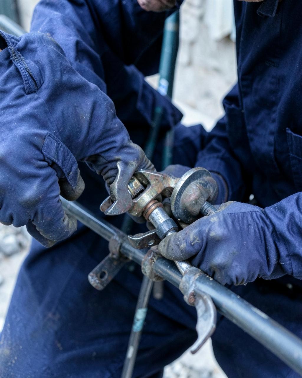Installateur draait een leidingkoppeling vast